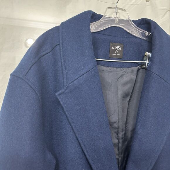 Kate Spade Saturday Womens Wool Blend Coat Large Blue Career Professional Luxury - Picture 5 of 13